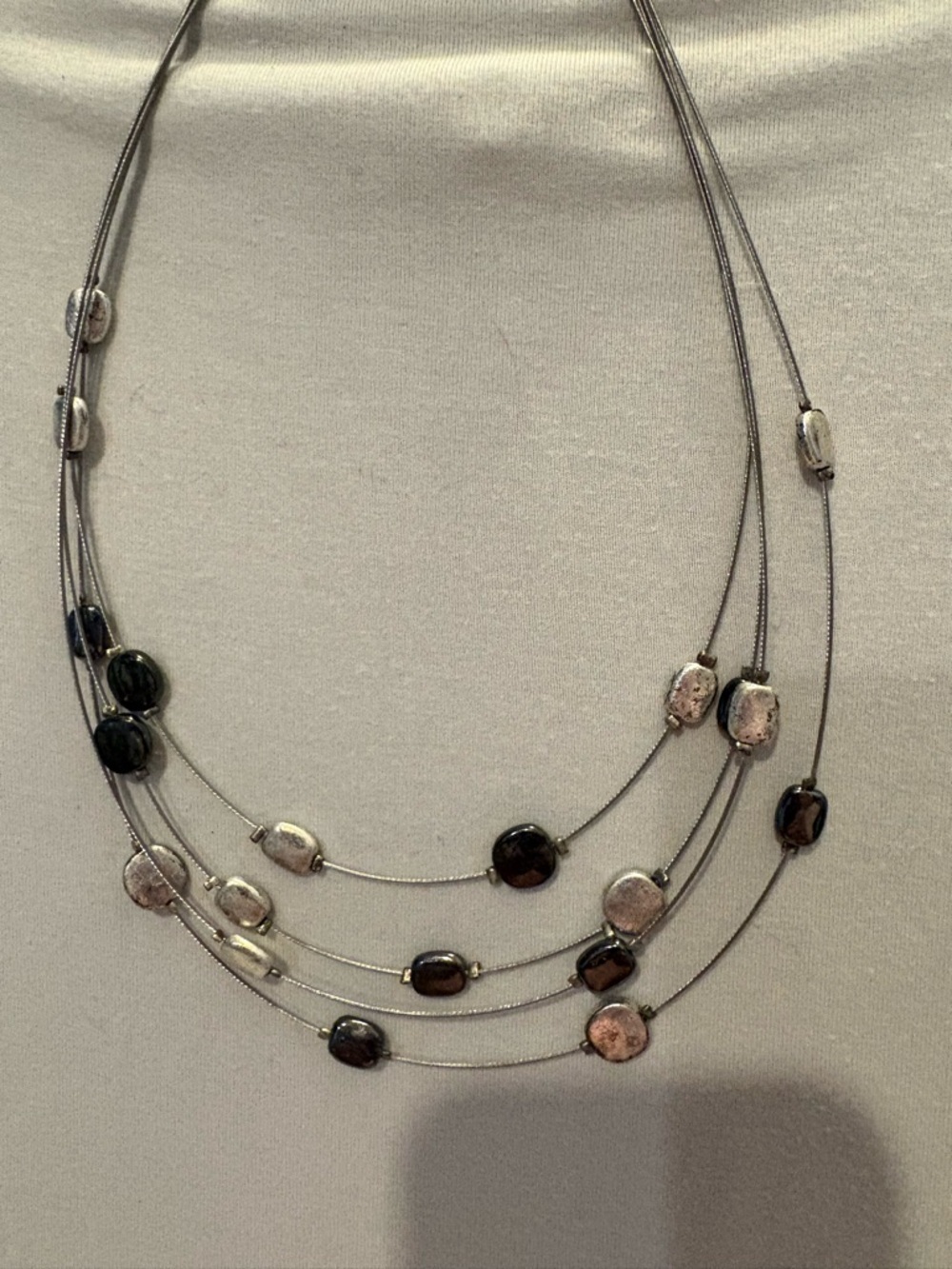 Multi-Strand Black and Silver Bead Necklace